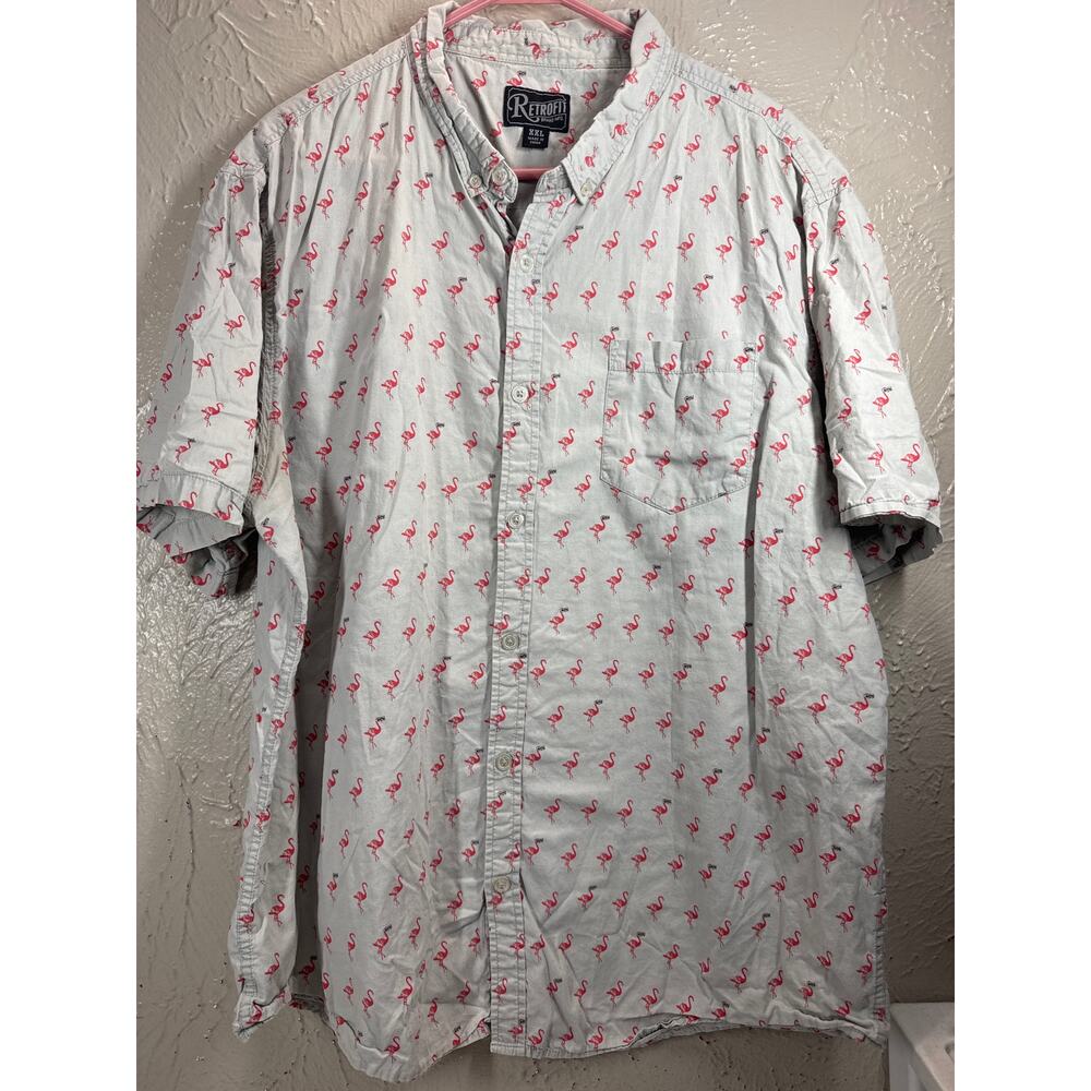 Retrofit‎ Brand MFG Mens Button Down Gray Flamingo Print Shirt Size XXL